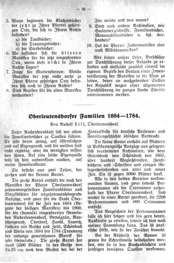 Oberleutensdorfer Familien 1684-1784 -  1