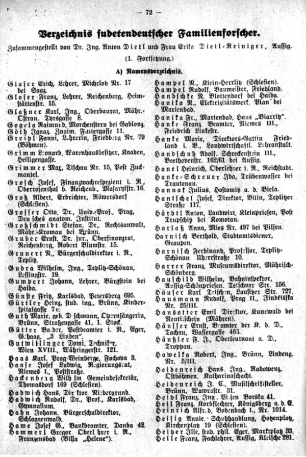 Verzeichnis sudetendeutscher Familienforscher - 1