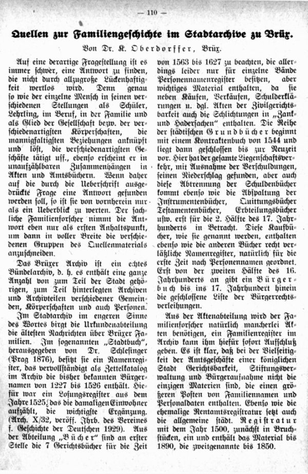 Quellen zur Familiengeschichte im Stadtarchiv zu Brüx