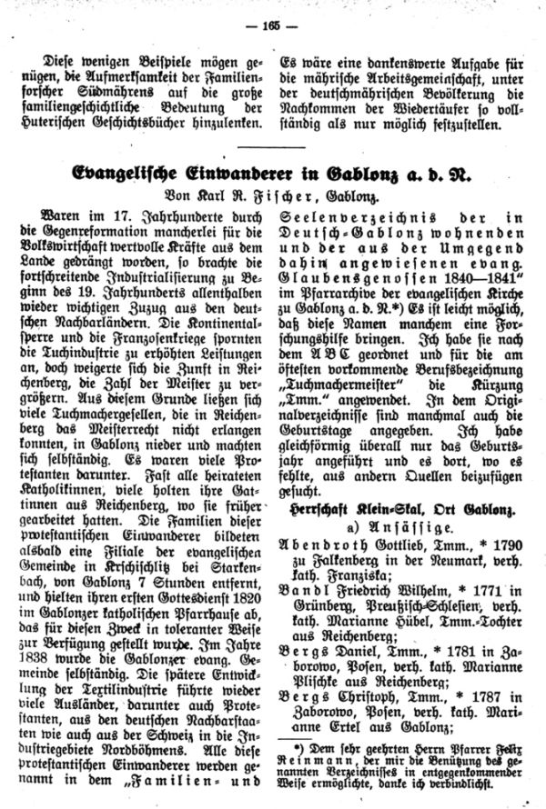 Evangelische Einwanderer in Gablonz a.d.N. - 1