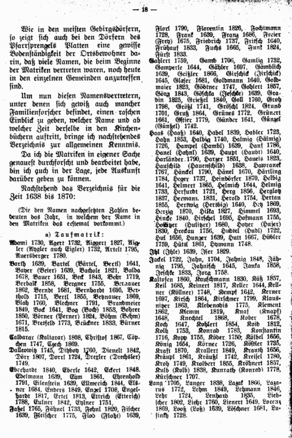 Die Familiennamen in Platten bei Komotau - 2