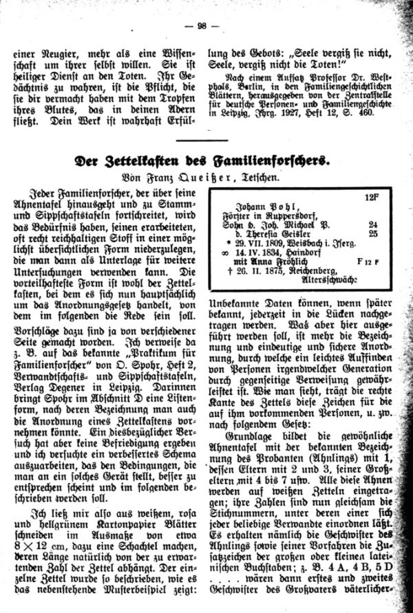 Die Zettelkasten des Familienforschers - 1