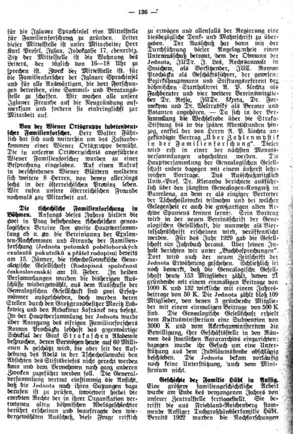 Die tschechische Familienforschung in Böhmen - Geschichte der Familie Hübl in Aussig