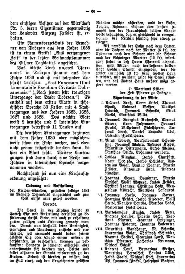 Eine Kirchensitzordnung für die Pfarrkirche zu Dobrzan aus dem Jahre 1684 - 2