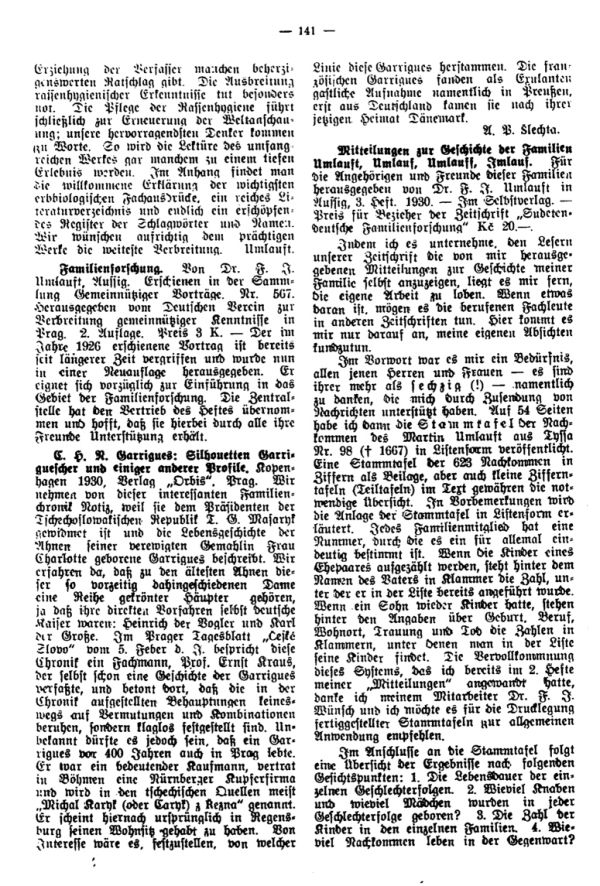 Mitteilungen zur Geschichte der Familien Umlauft, Umlauf, Umlauff, Imlauf -  E.H.N. Garrigues: Silhouetten Garriguescher und einiger anderer Profile