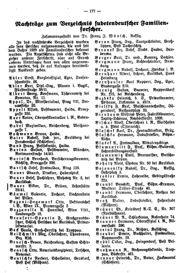 Nachtrag zum Verzeichnis sudetendeutscher Familienforscher - 1