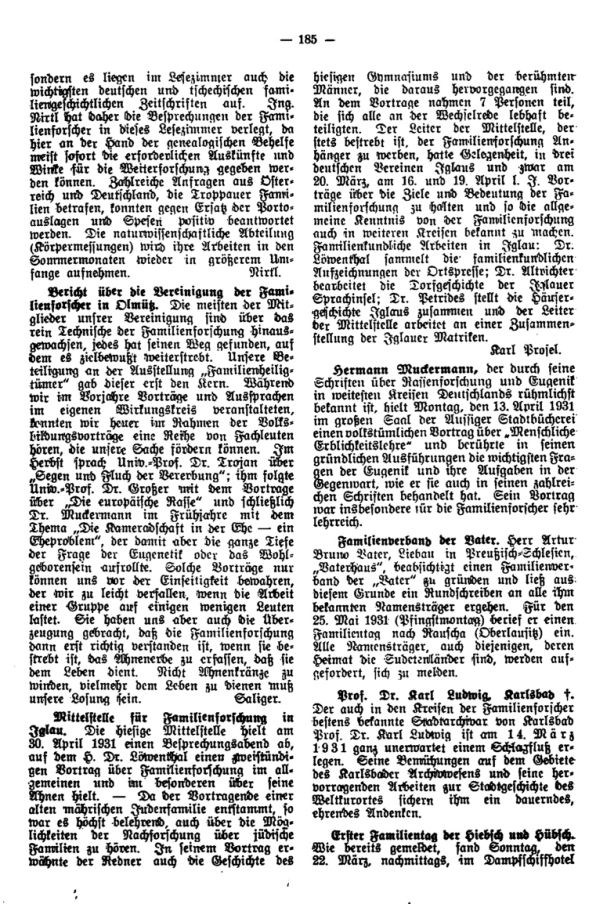 Familientag der Hiebsch -  Hermann Muckermann - Familienverband der Vater - Prof. Dr. Karl Ludwig, Karlsbad +