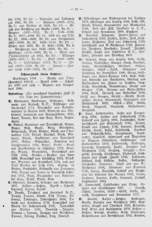 Familiennamen der Rosenberger Gegend - 2
