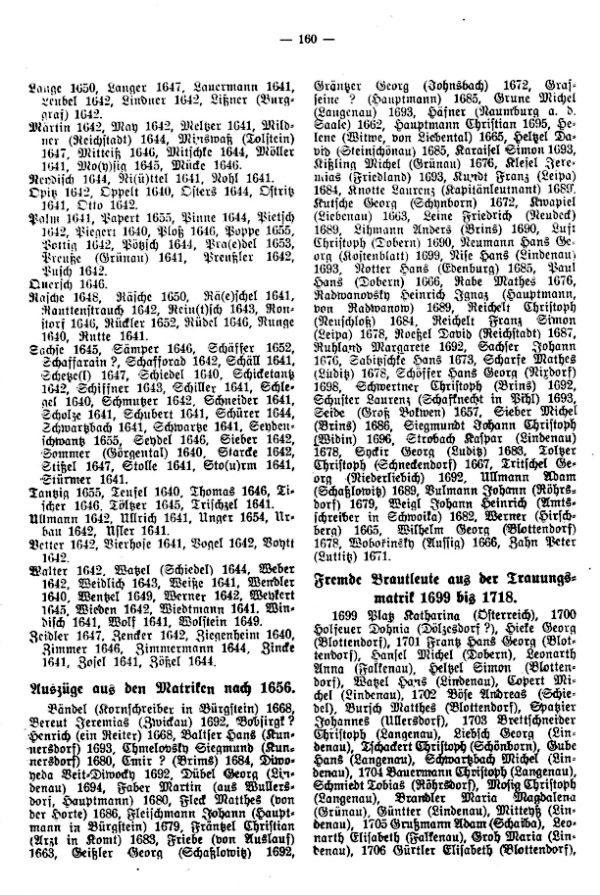 Auszüge aus den ältesten Pfarrmatriken in Bürgstein bei Haida ab 1640 - 2