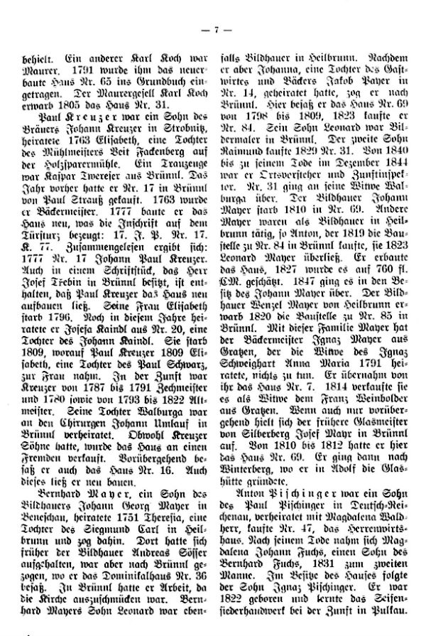 Charakteristische Namen im Markte Brünnl bei Kaplitz in Südböhmen von 1718-1850 - 2