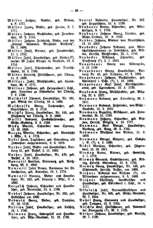 Olmützer Neubürger aus Böhmen, Mähren, Schlesien und der Slowakei 1668-1848 - 2
