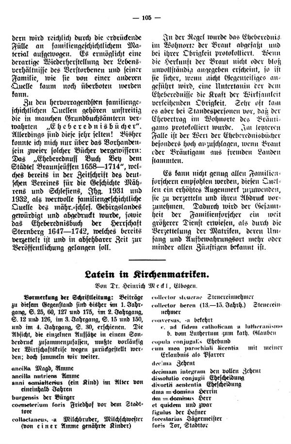 Latein in Kirchenmatriken - 1