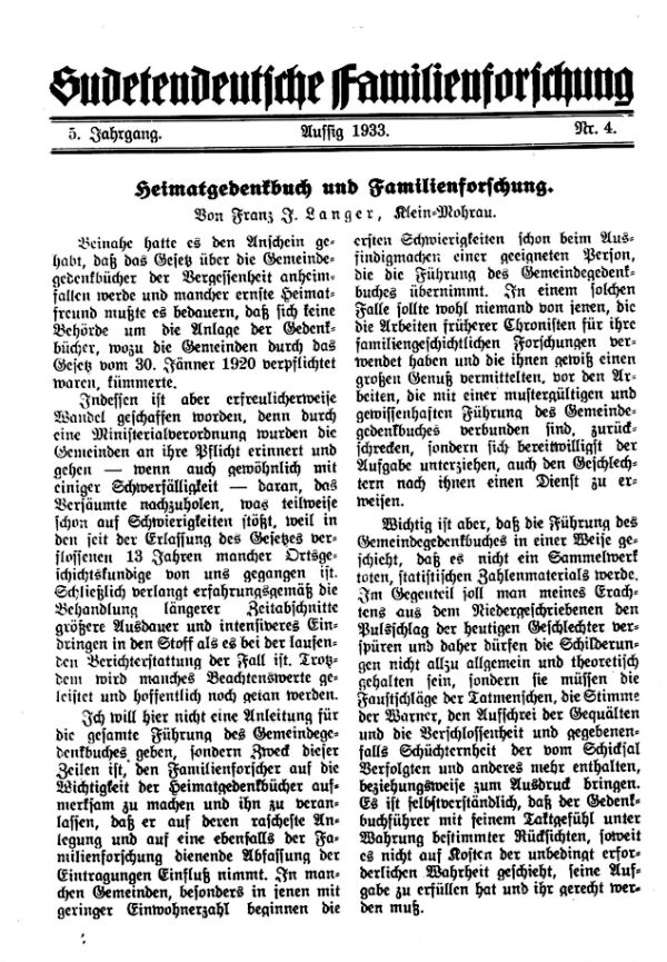 Heimatgedenkbuch und Familienforschung - 1