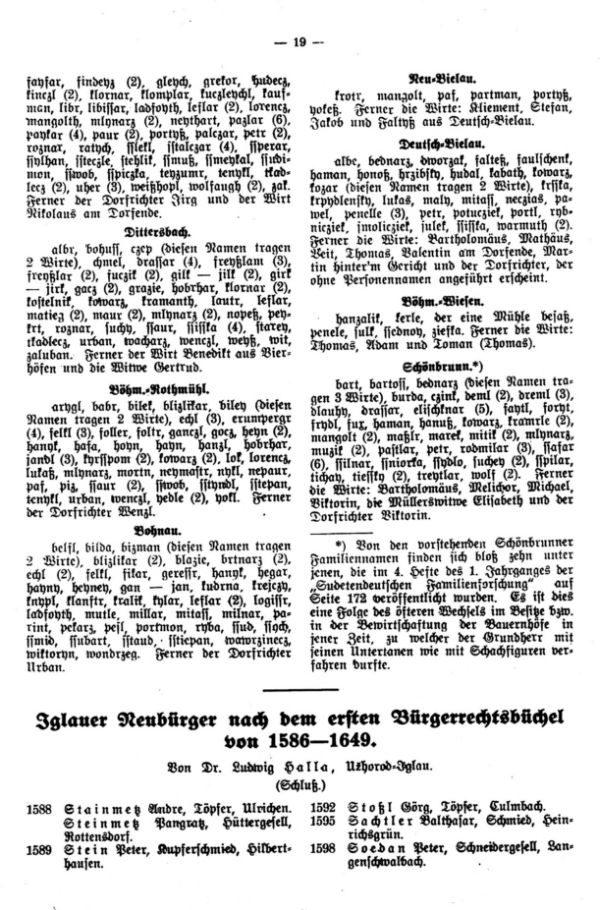 Iglauer Neubürger aus dem ersten Bürgerrechtsbüchel von 1586-1649. (Schluß) - 1