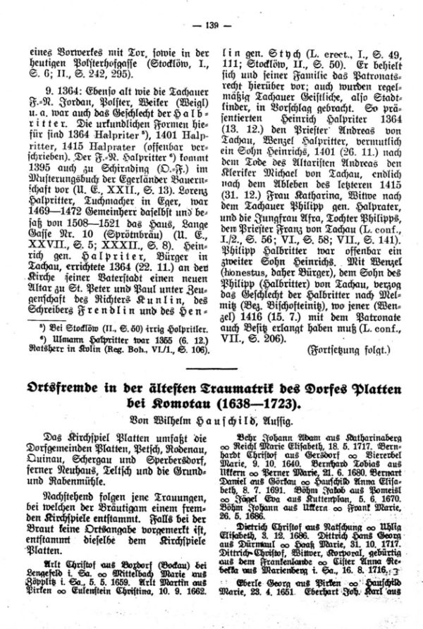 Ortsfremde in der ältesten Traumatrik des Dorfes Platten bei Komotau (1638-1723) - 1