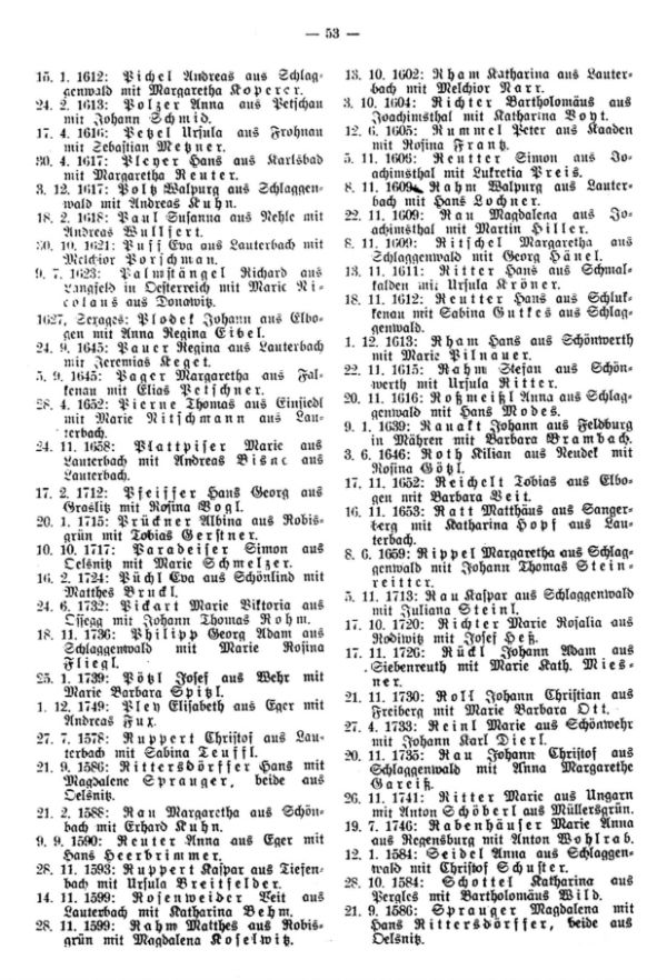 Fremde Brautleute aus der Traumatrik der Pfarre Schönfeld, Bez. Elbogen, Westböhmen (1577-1749) - 3