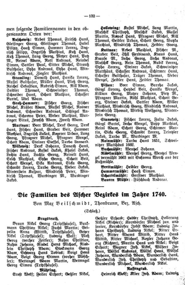 Die Familien des Ascher Bezirks im Jahre 1740 - 1