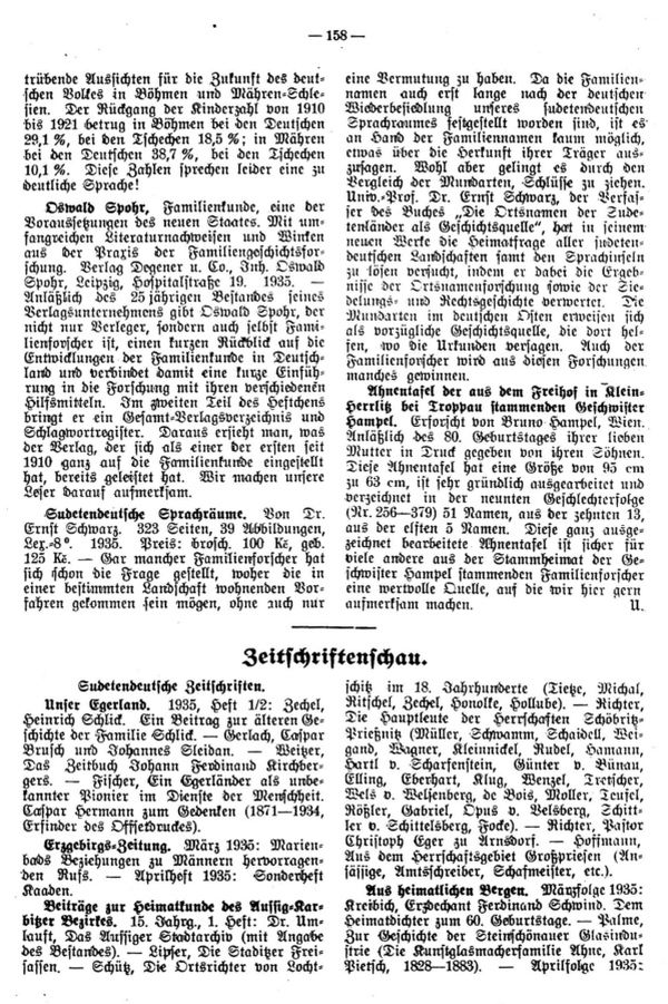 Zeitschriftenschau - Sudetendeutsche Sprachräume - Ahnentafel der aus dem Freihof in Klein-Herrlitz bei Troppau stammenden Geschwister Hampel