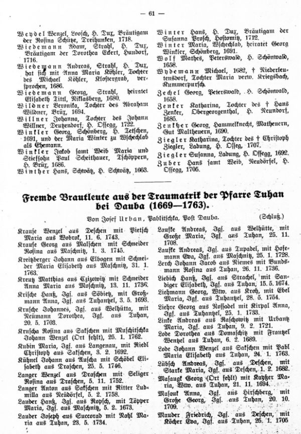 Fremde Brautleute aus der Traumatrik der Pfarre Tuhan bei Dauba (1699-1763) - 1