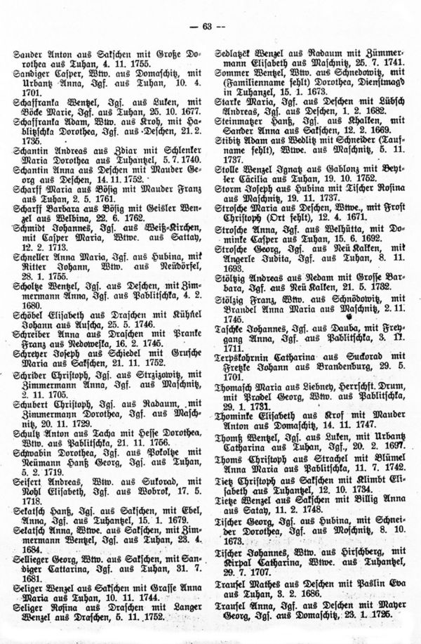 Fremde Brautleute aus der Traumatrik der Pfarre Tuhan bei Dauba (1699-1763) - 3
