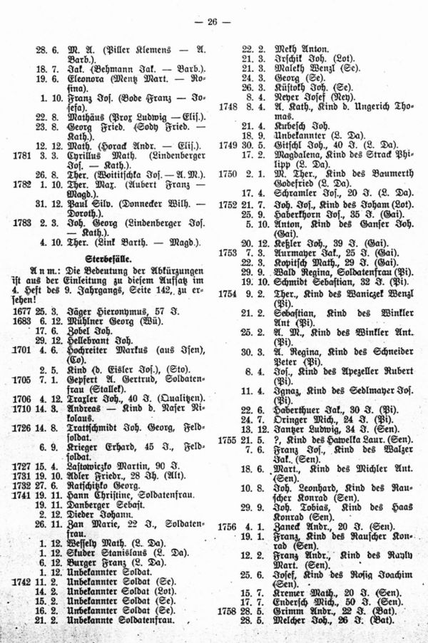 Soldatentrauungen und Sterbefälle (mit Einschluß von Geburten und Sterbefällen inrer Familienangehörigen): Streifzug durch die Zlabingser Matriken (1648-1784) - 3