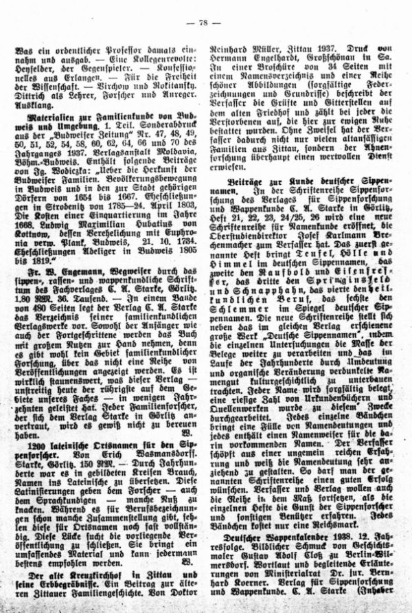 Materialien zur Familienkunde von Budweis und Umgebung - Fr. W. Engemann: Weigweiser - 1200 lateinische Ortsnamen für den Sippenforscher - Der alte Kreuzkirchhof in Zittau und seine Erbbegräbnisse