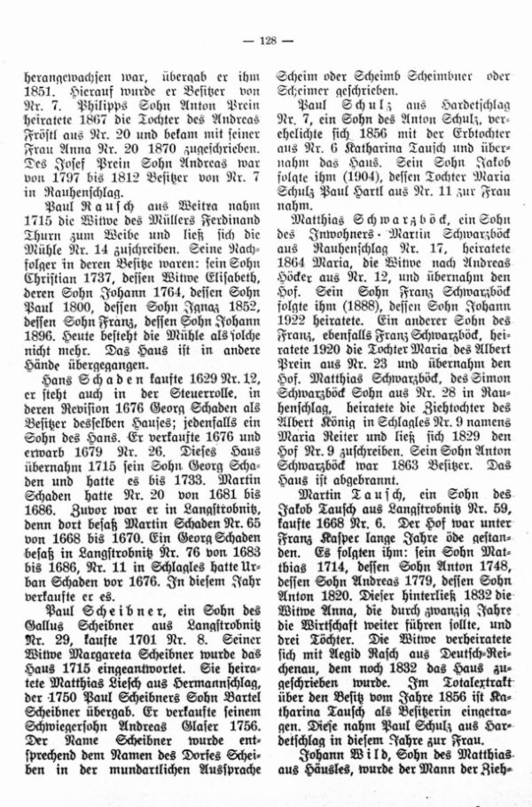 Die wichtigsten Namen der Hofbesitzer von Schlagles in drei Jahrhunderten - 4