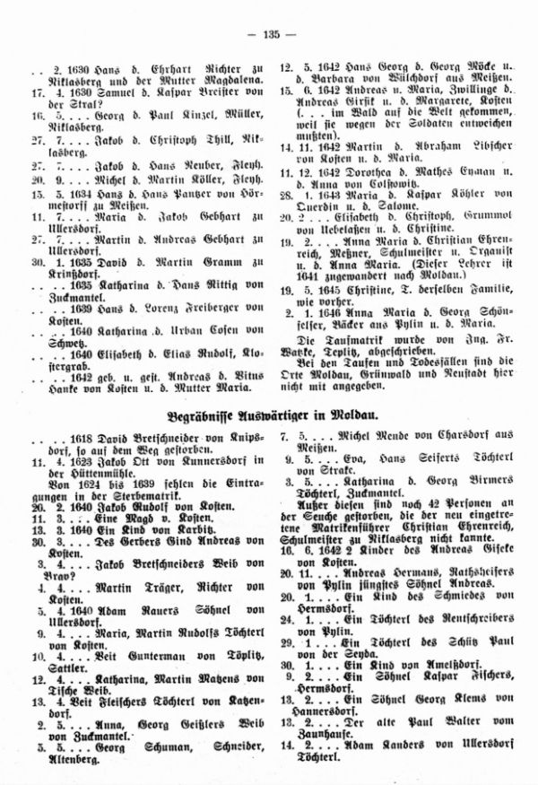 Geburten und Sterbefälle Ortsfremder in Moldau (Bezirk Teplitz-Schönau) von 1608-1667 - 2
