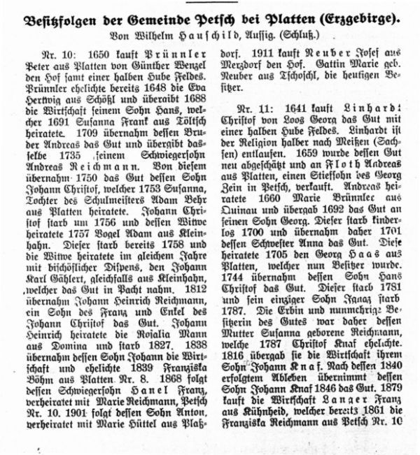 Besitzerfolgen der Gemeinde Petsch bei Platten (Erzgebirge) - 1