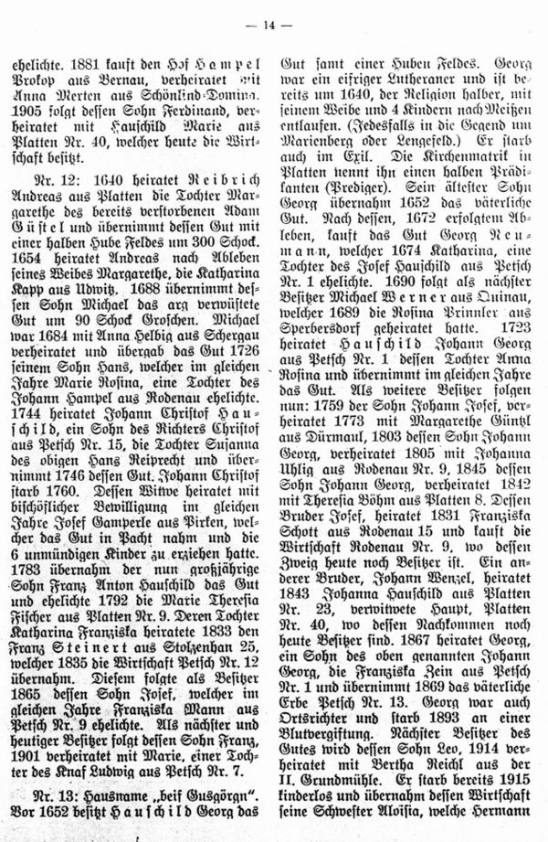 Besitzerfolgen der Gemeinde Petsch bei Platten (Erzgebirge) - 2