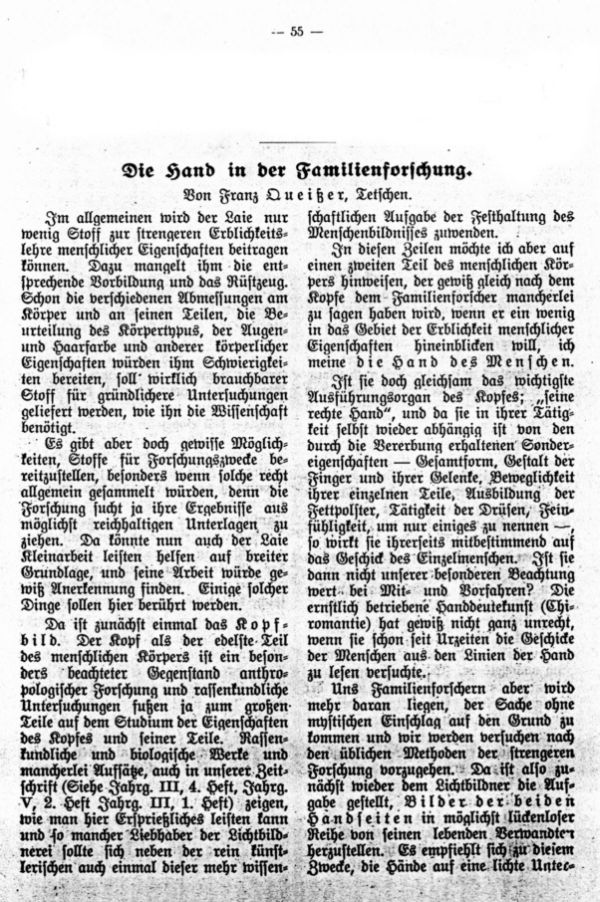 Die Hand in der Familienforschung - 1