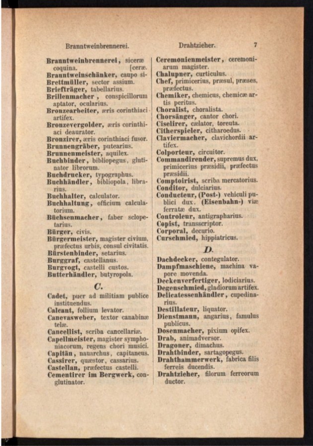 Teil 1 Deutsch - Latein / von 'Branntweinbrennerei' bis 'Drahtzieher'