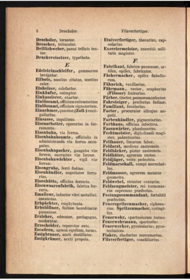 Teil 1 Deutsch - Latein / von 'Drechsler' bis 'Filzverfertiger'