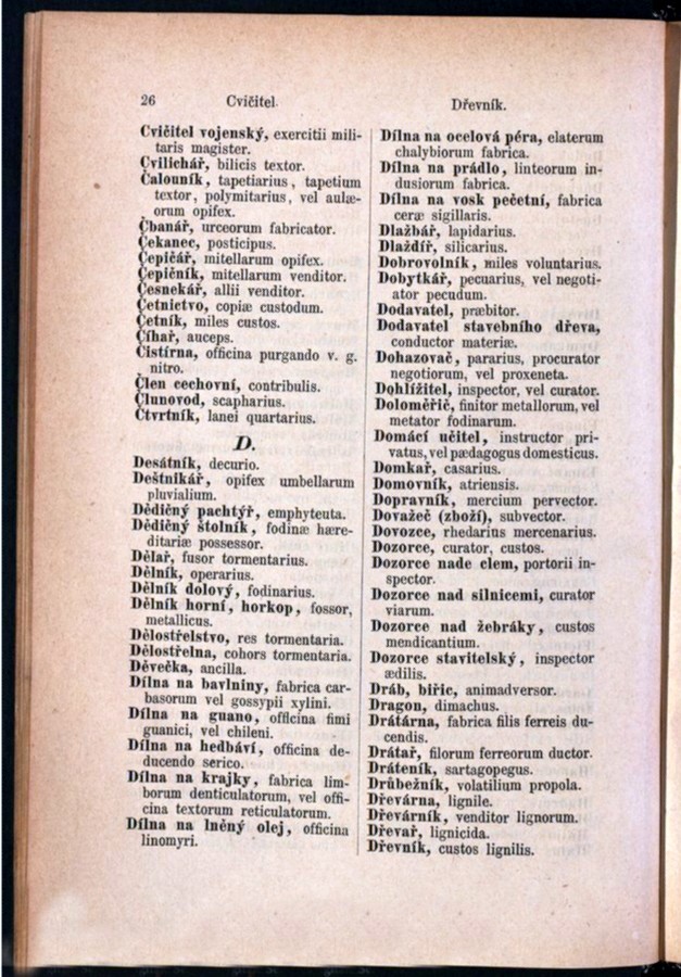 Teil 2  Böhmisch - Latein / von 'Cvičitel vojenský' bis 'Dřevník'