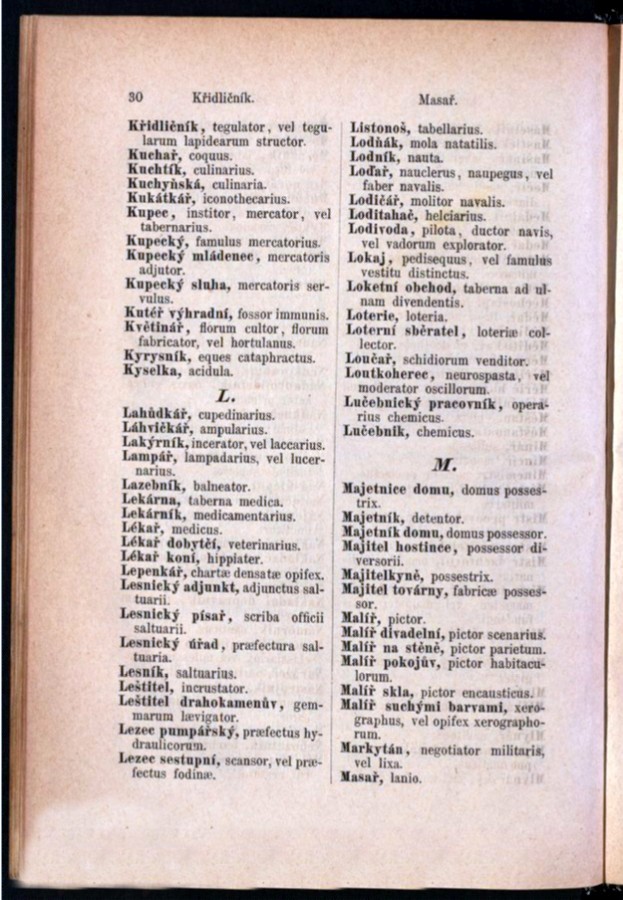 Teil 2  Böhmisch - Latein / von 'Křidličník' bis 'Masař'