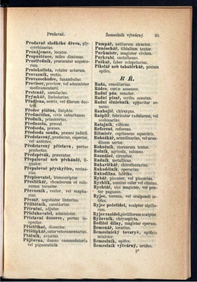 Teil 2  Böhmisch - Latein / von 'Prodavač ' bis 'Řemeslník výtvárný '