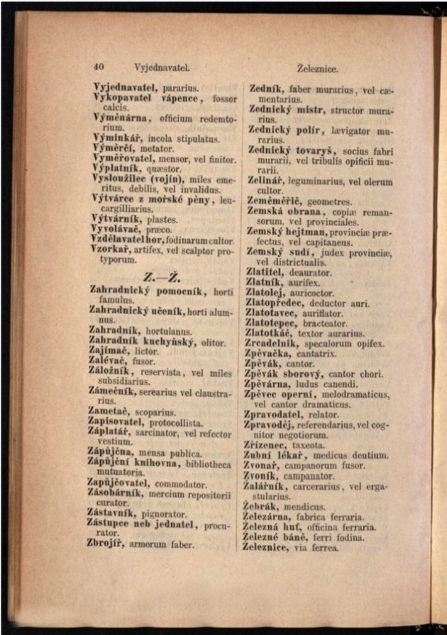Teil 2  Böhmisch - Latein / von 'Vyjednavatel' bis 'Železnice'
