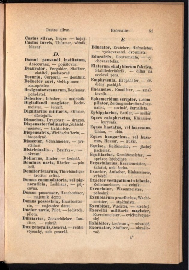 Teil 3  Latein - Deutsch - Böhmisch / von 'Custos silvae' bis 'Exornator'