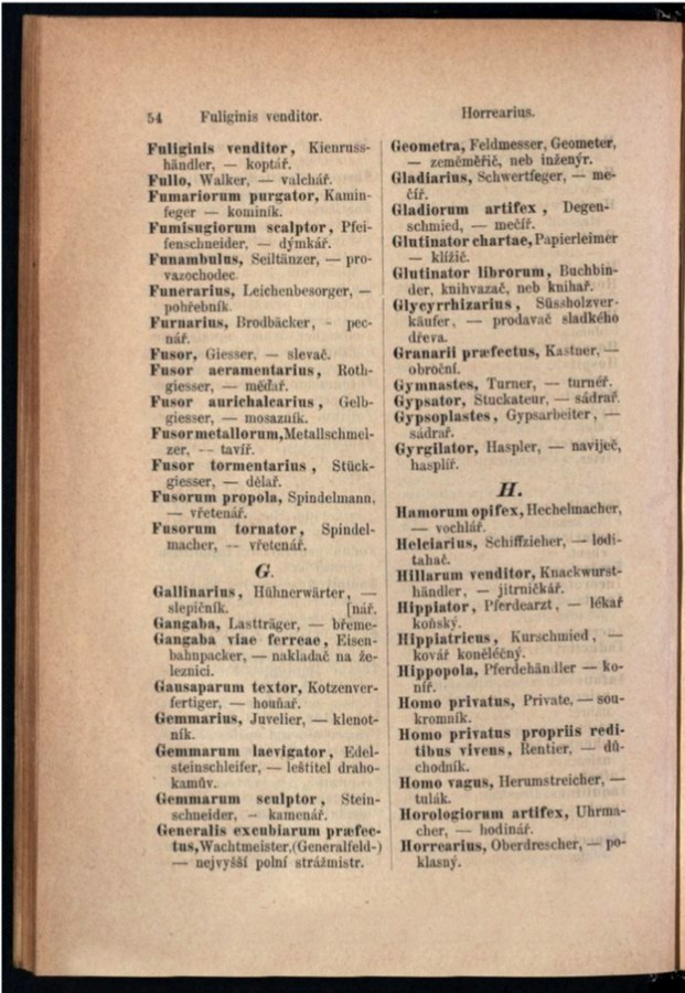 Teil 3  Latein - Deutsch - Böhmisch / von 'Fuliginis venditor ' bis 'Horrearius'