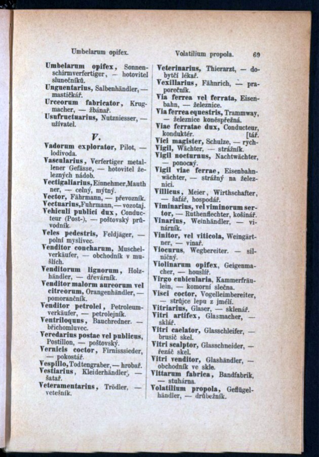 Teil 3  Latein - Deutsch - Böhmisch / von 'Umbelarum opifex' bis 'Volatilium propola'